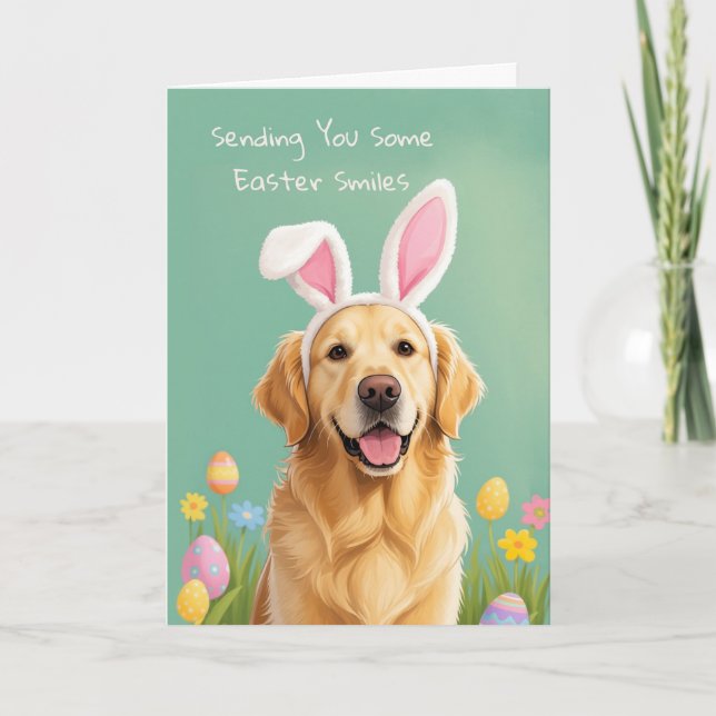 Tarjeta Easter Smiles Cute Dog Wearing Bunny Ears (Anverso)