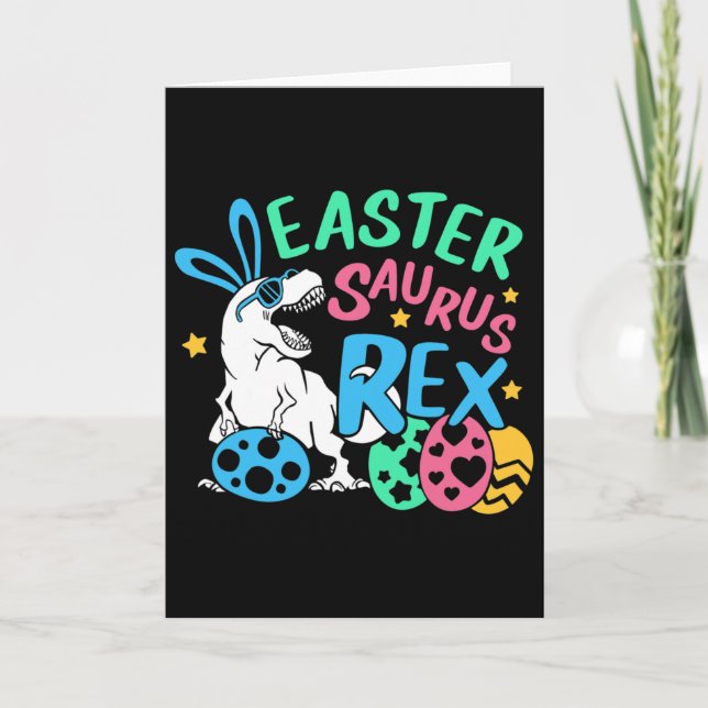 Tarjeta Eastersaurus T-rex Easter Day Tee, Cute Easter Bun (Anverso)