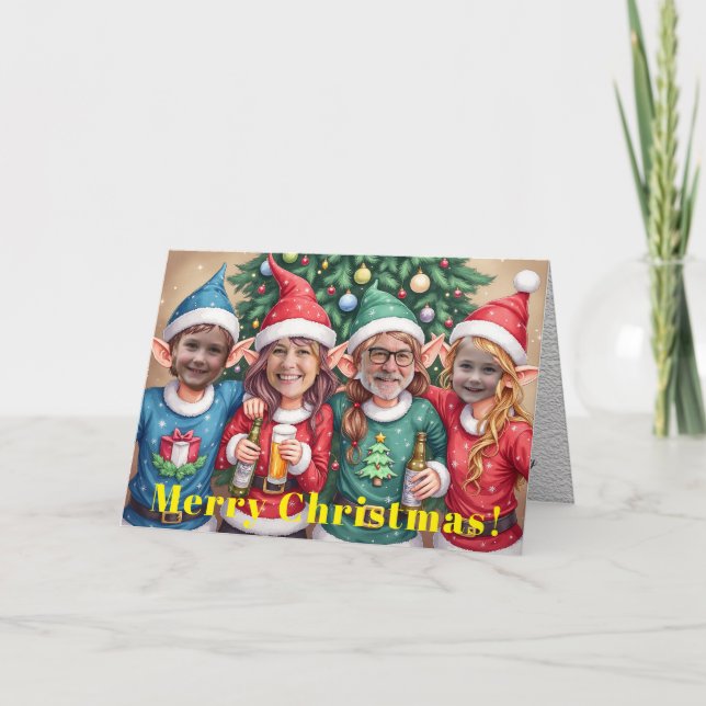 Tarjeta Easy Custom Digital Add Your Face 4 Photo Elves (Anverso)