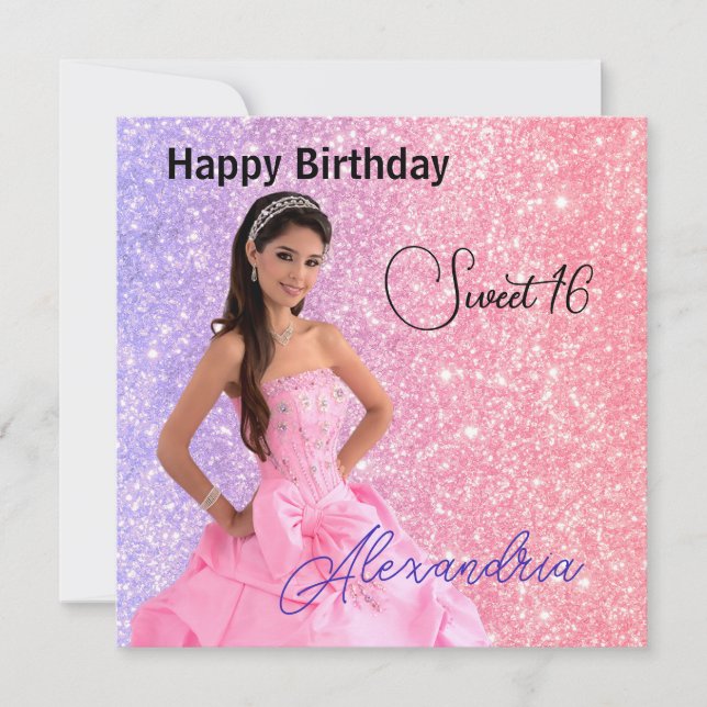 Tarjeta Easy Upload Photo Name Glamor Chica Cumpleaños (Anverso)