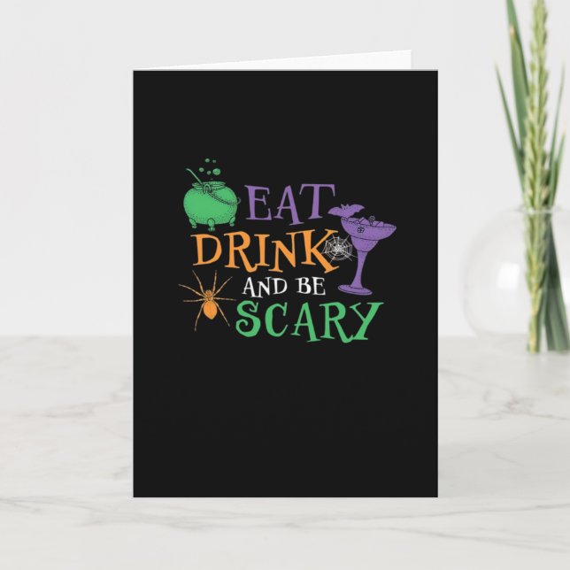 Tarjeta Eat Drink And Be Scary Essential Retro Graphic (Anverso)