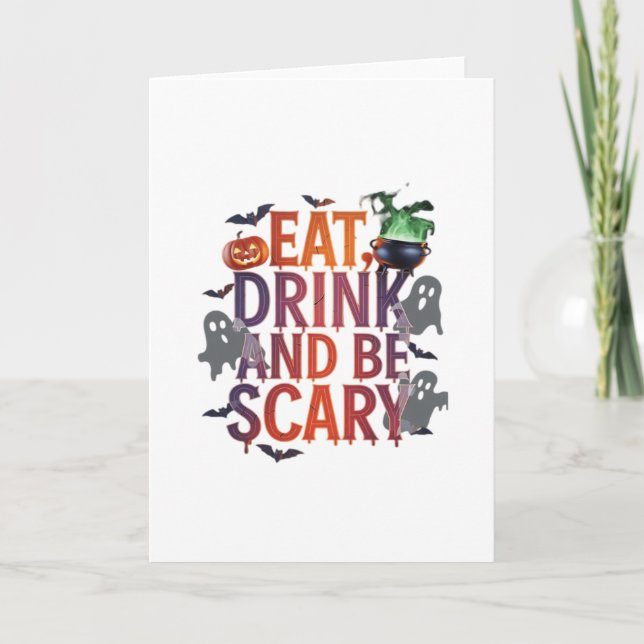Tarjeta Eat Drink And Be Scary Halloween Party Spooky Desi (Anverso)