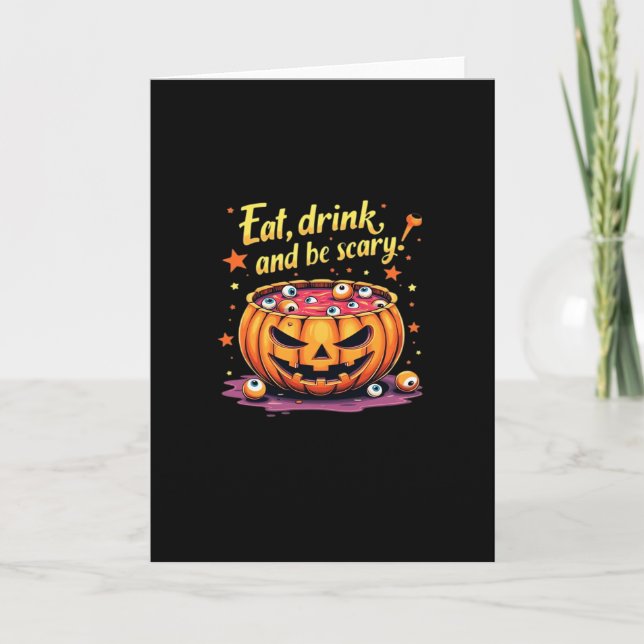 Tarjeta Eat Drink And Be Scary Scary Movie Night Halloween (Anverso)