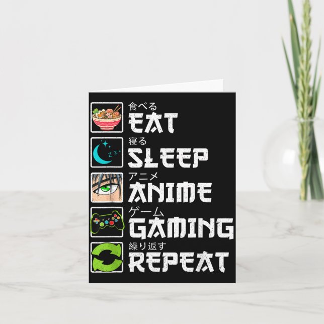 Tarjeta Eat Sleep Anime Gaming Repeat Gamer Men Teen Boy A (Anverso)