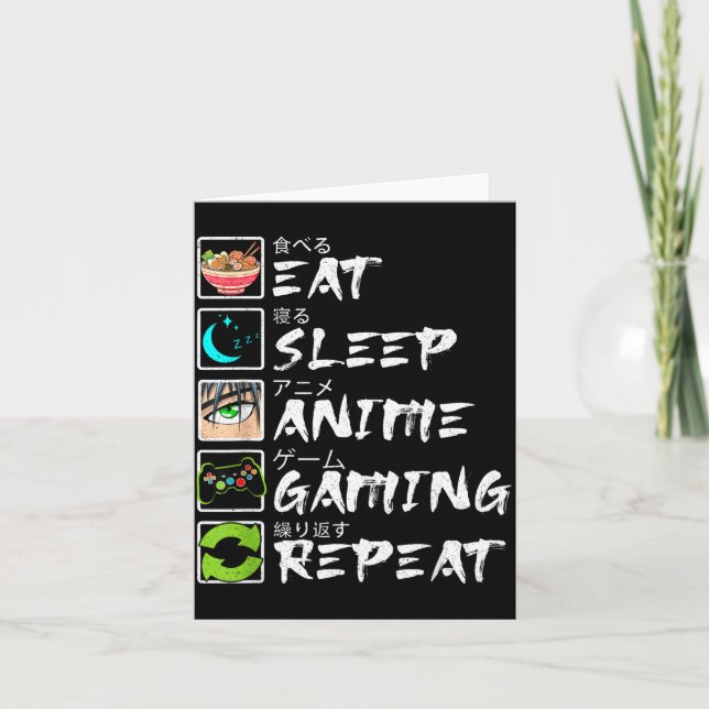 Tarjeta Eat Sleep Anime Gaming Repeat Gamer Men Teen Boy A (Anverso)