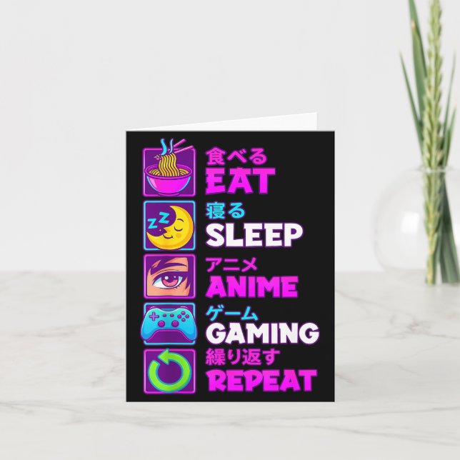 Tarjeta Eat Sleep Anime Gaming Repeat Kawaii Otaku Anime M (Anverso)