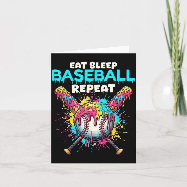 Tarjeta Eat Sleep Baseball Repeat Funny Ice Cream Drip Cro (Anverso)