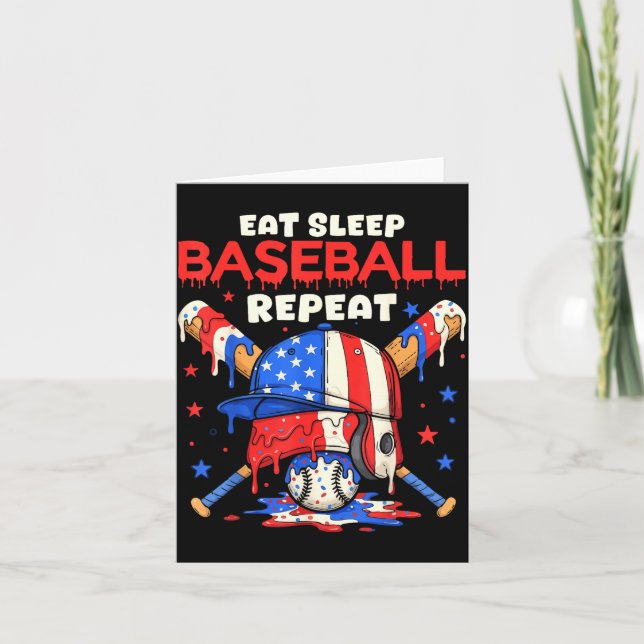 Tarjeta Eat Sleep Baseball Repeat Funny Ice Cream Drip Cro (Anverso)