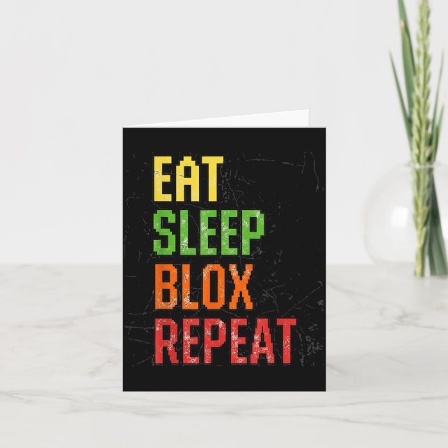 Tarjeta Eat Sleep Blox Repeat, Blox Gaming, Funny Blox Cos (Anverso)