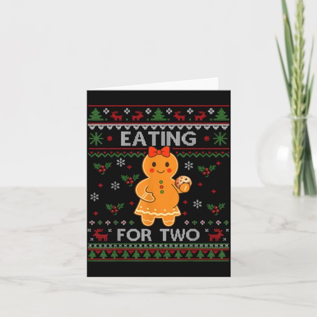 Tarjeta Eating For Two Pregnancy Announcement Ugly Sweater (Anverso)