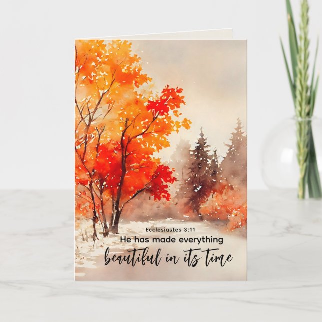 Tarjeta Ecclesiastes 3:11 Biblia Verse Fall Watercolor (Anverso)