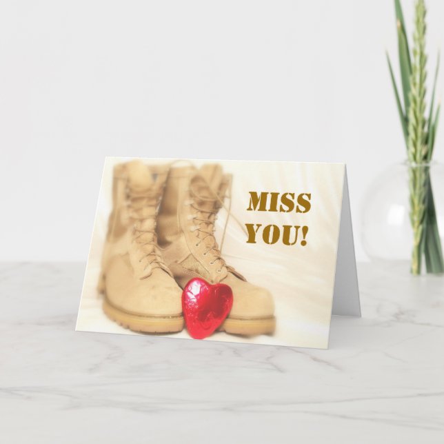 Tarjeta echarle de menos las botas de combate militares (Anverso)