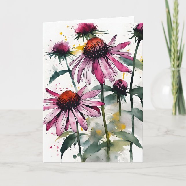 Tarjeta Echinacea - Watercolor flowers (Anverso)