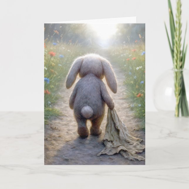 Tarjeta Echo de menos a tu conejo con una manta (Anverso)