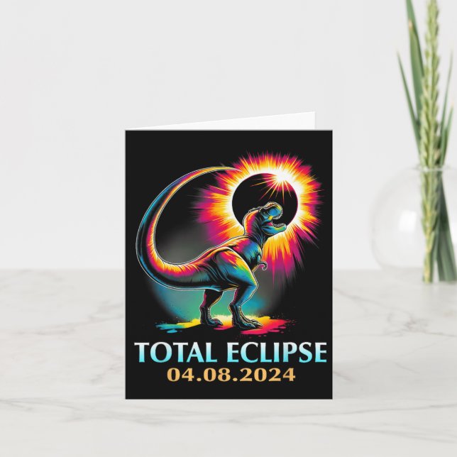 Tarjeta Eclipse 2024 Eclipse Solar Total T Rex Dinosaur (Anverso)