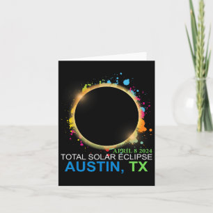 Tarjeta Eclipse solar 2024 Austin Texas Totalidad Colorida