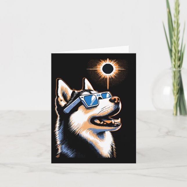 Tarjeta Eclipse solar de arte Perro Husky Usando anteojos  (Anverso)