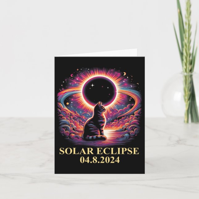 Tarjeta Eclipse solar del gato 2024 Totalidad Abril 8 Homb (Anverso)