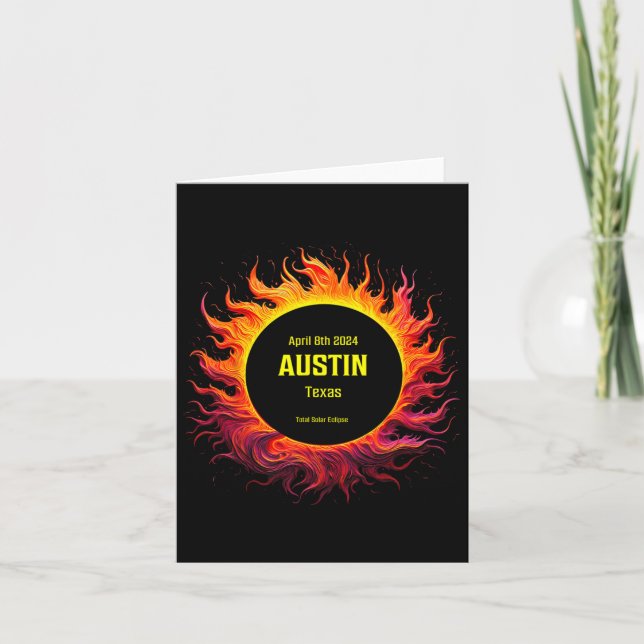 Tarjeta Eclipse solar total 2024 Austin Texas (Anverso)
