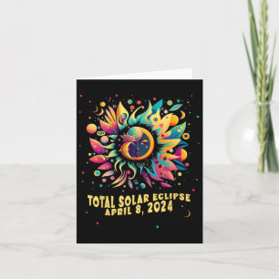 Tarjeta Eclipse solar total abril 2024 Arte pop hippie