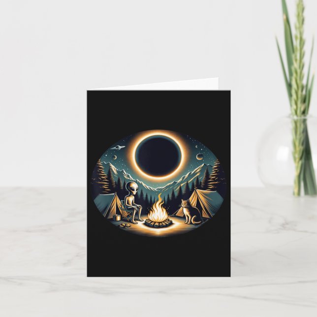 Tarjeta Eclipse Solar Total Abril 2024 Gato Alien Campamen (Anverso)