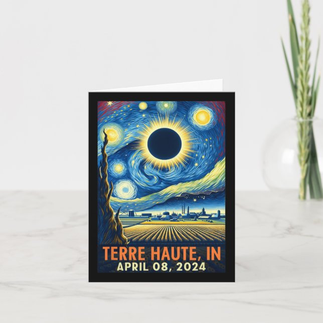 Tarjeta Eclipse solar total de Haute Indiana 2024 Starry N (Anverso)