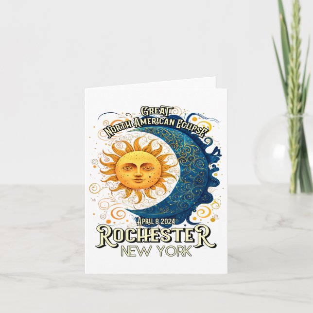 Tarjeta Eclipse solar total de Rochester New York 2024 abr (Anverso)