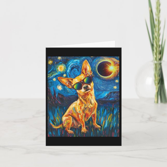 Tarjeta Eclipse solar total perro chihuahua (Anverso)