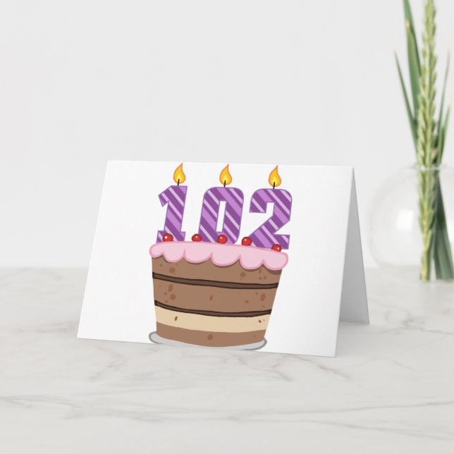 Tarjeta Edad 102 en la torta de cumpleaños (Anverso)