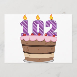 Tarjeta Edad 102 en la torta de cumpleaños