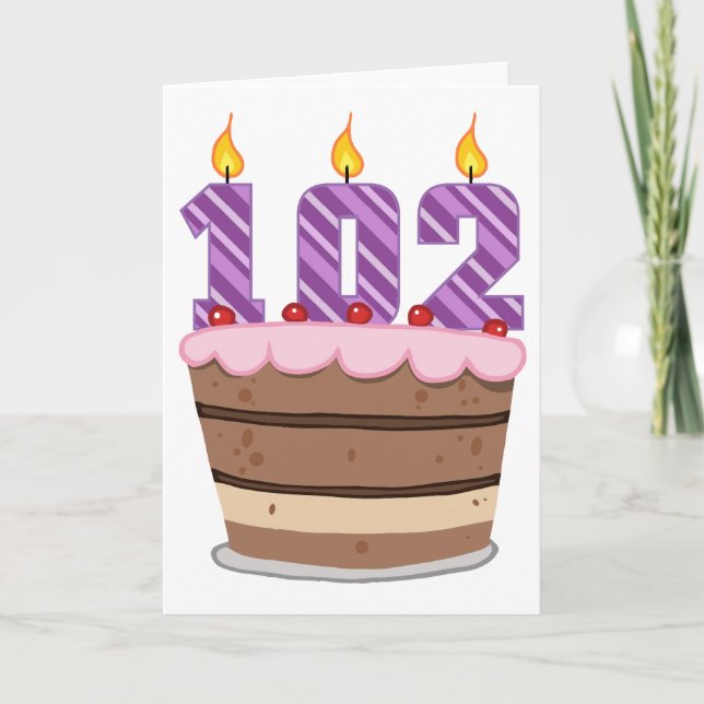 Tarjeta Edad 102 en la torta de cumpleaños (Anverso)