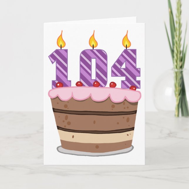 Tarjeta Edad 104 en la torta de cumpleaños (Anverso)