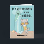 Tarjeta Edad 11 Nieto Birthday Beach Funny Guay Raccoon<br><div class="desc">Confía en nosotros cuando decimos que tu nieto definitivamente estará encantado de conseguir esta buena tarjeta de mapache para saludarlo en su próximo 11º cumpleaños. También le gustará la idea de que su nombre se imprima en la portada.</div>