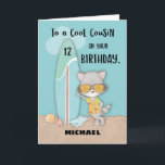 Tarjeta Edad 12 Primo Birthday Beach Funny Guay Raccoon<br><div class="desc">No sería un problema si el nombre de tu primo no fuera Michael como se ve en el frente. ¿Por qué? Porque tienes la opción de personalizar de esto con su nombre antes de pedir una copia con la que regalarle. Listo esta tarjeta ahora y únete a él en su...</div>