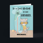 Tarjeta Edad 13 Brother Birthday Beach Funny Guay Raccoon<br><div class="desc">Pronto se llevará a cabo una celebración,  pues tu hermano finalmente cumple 13 años. Evite la prisa y consiga su copia de esta tarjeta ahora para regalarle una vez que llegue ese día. Personalizar el frente con su nombre para un toque más personal.</div>