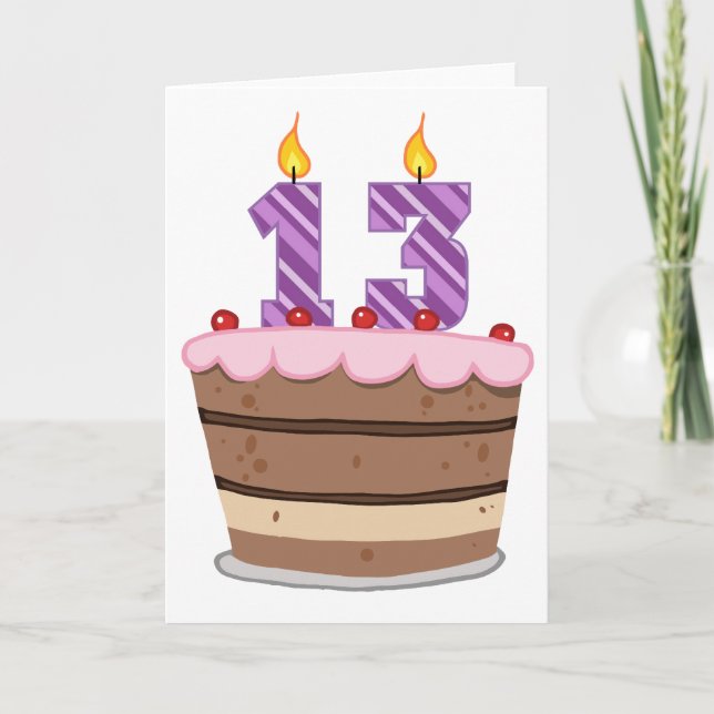 Tarjeta Edad 13 en el pastel de cumpleaños (Anverso)
