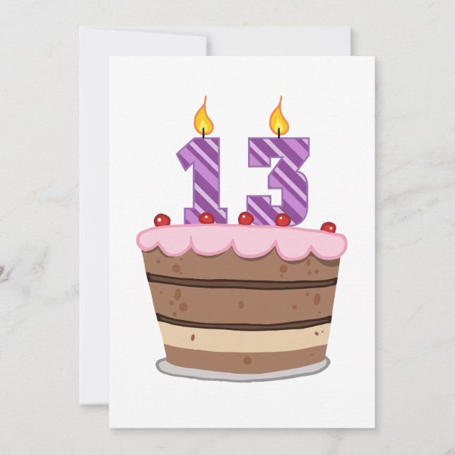 Tarjeta Edad 13 en el pastel de cumpleaños (Anverso)
