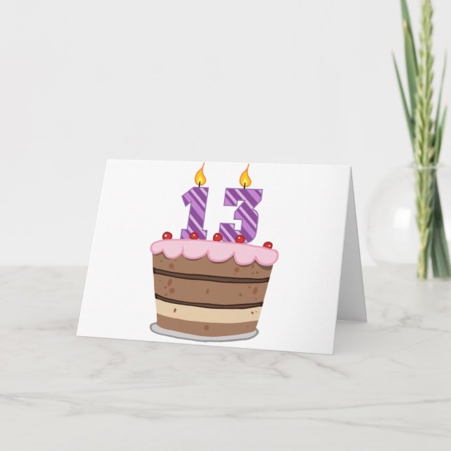 Tarjeta Edad 13 en el pastel de cumpleaños (Anverso)