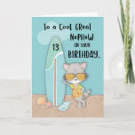 Tarjeta Edad 13 Gran Sobrino Raccoon Funny Beach Birthday<br><div class="desc">Si buscas una tarjeta de saludo que entusiasme a tu gran sobrino cuando celebre su décimo tercer cumpleaños, entonces esta podría ser la tarjeta para hacer el truco. Arena, conchas, el sol, el cielo, una tabla de surf y un fresco mapache están todos en la cubierta de esta tarjeta de...</div>