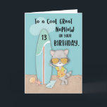 Tarjeta Edad 13 Gran Sobrino Raccoon Funny Beach Birthday<br><div class="desc">Si buscas una tarjeta de saludo que entusiasme a tu gran sobrino cuando celebre su décimo tercer cumpleaños, entonces esta podría ser la tarjeta para hacer el truco. Arena, conchas, el sol, el cielo, una tabla de surf y un fresco mapache están todos en la cubierta de esta tarjeta de...</div>