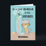Tarjeta Edad 13 Nieto Birthday Beach Funny Guay Raccoon<br><div class="desc">Ahora es un adolescente,  y qué mejor manera de celebrar con su nieto en su décimo tercer cumpleaños que con esta divertida y humorística carta que tiene un mapache fresco en la playa. Lo más importante es que puedes personalizar esto con el nombre de tu nieto en la portada.</div>
