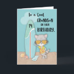 Tarjeta Edad 14 Nieto Birthday Beach Funny Guay Raccoon<br><div class="desc">Obtén esta tarjeta como regalo para tu querido nieto en la celebración de su décimo cuarto cumpleaños que tendrá lugar pronto. El mapache fresco de la portada le ayudará a sacar el mensaje.</div>