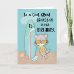 Tarjeta Edad 15 Gran Abuelo Birthday Beach Funny Raccoon<br><div class="desc">Cuando planeas mandar un divertido saludo de cumpleaños 15 a un querido bisnieto, ¿por qué no hacerlo con esta tarjeta? Con un mapache fresco usando sus gafas de sol parado en el frente de esta tarjeta, y listo para compartir un divertido saludo de cumpleaños para él, esta tarjeta es la...</div>