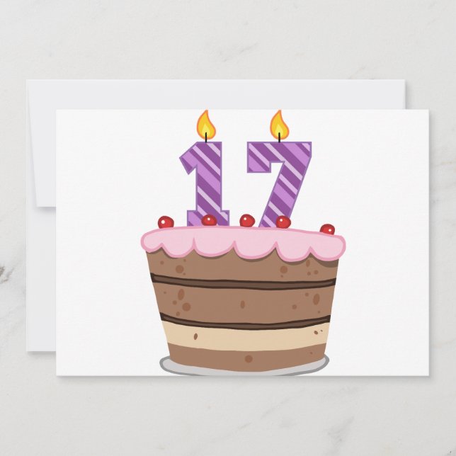 Tarjeta Edad 17 en el pastel de cumpleaños (Anverso)