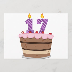 Tarjeta Edad 17 en la torta de cumpleaños