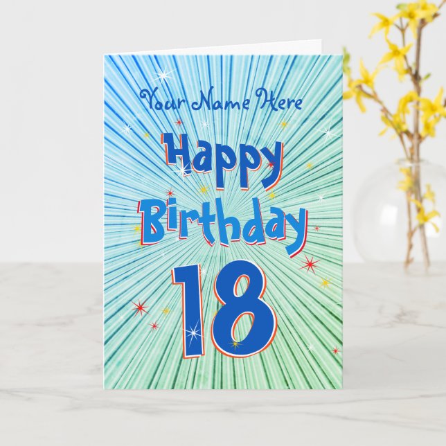 Tarjeta Edad 18 Diversión 3D Blue Chill editable 18º cumpl (flor amarilla)