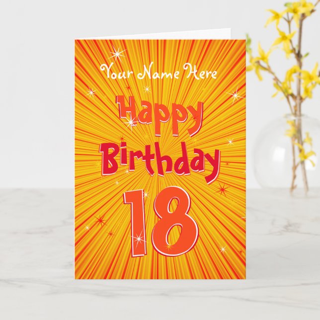 Tarjeta Edad 18 Naranja divertida Sunburst editable 18º cu (flor amarilla)
