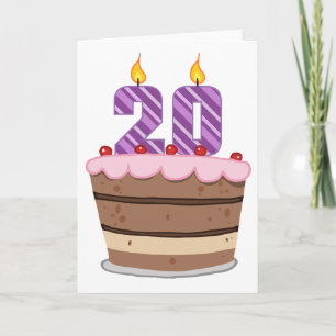 Tarjeta Edad 20 en la torta de cumpleaños