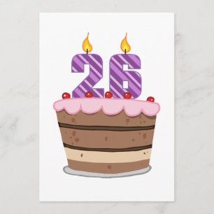 Tarjeta Edad 26 en la torta de cumpleaños