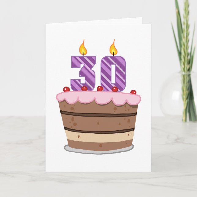 Tarjeta Edad 30 en la torta de cumpleaños (Anverso)